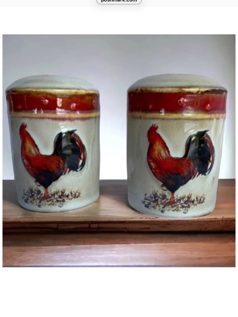 Farmhouse Rooster Salt Pepper Ceramic Shaker Set Hand Painted 2 PC - Picture 1 of 16